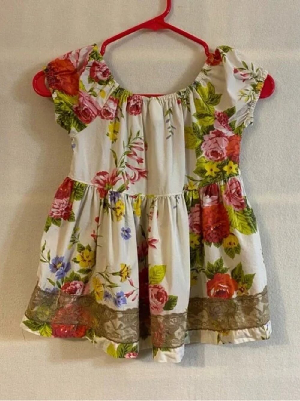 Matilda Jane DeDe + Fiona cream floral lace trim peasant top - Picture 2 of 6